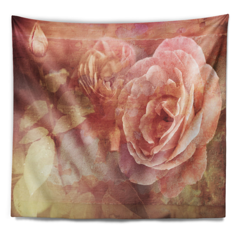 Roses roses florales dans une tapisserie de style vintage, H 32 po x l 39 po