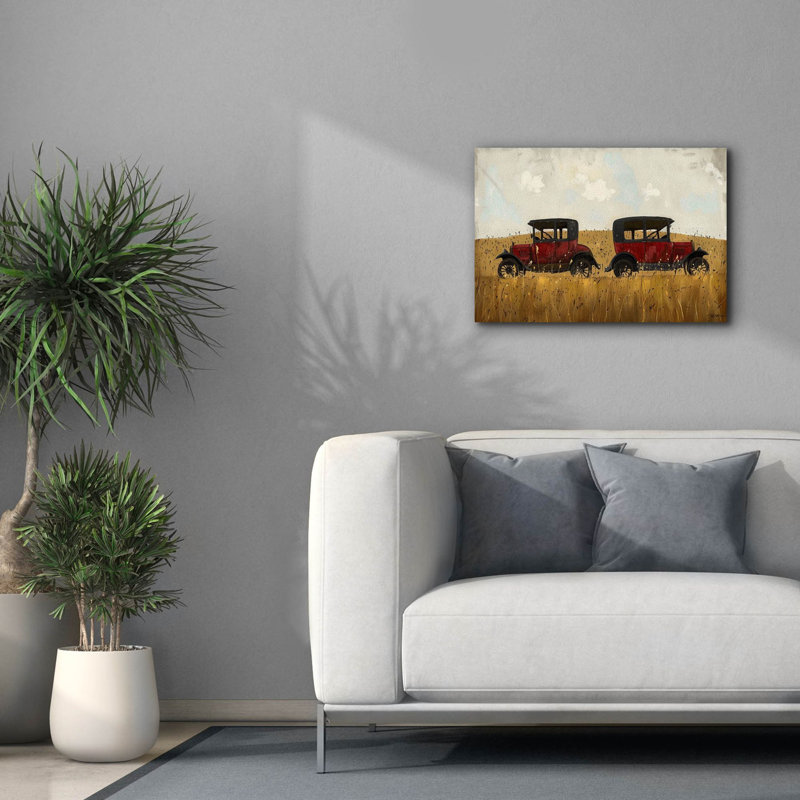 «Vintage Cars In Wheat» par Momart, art mural sur toile, H 18 po x l 26 po x P 0,75 po