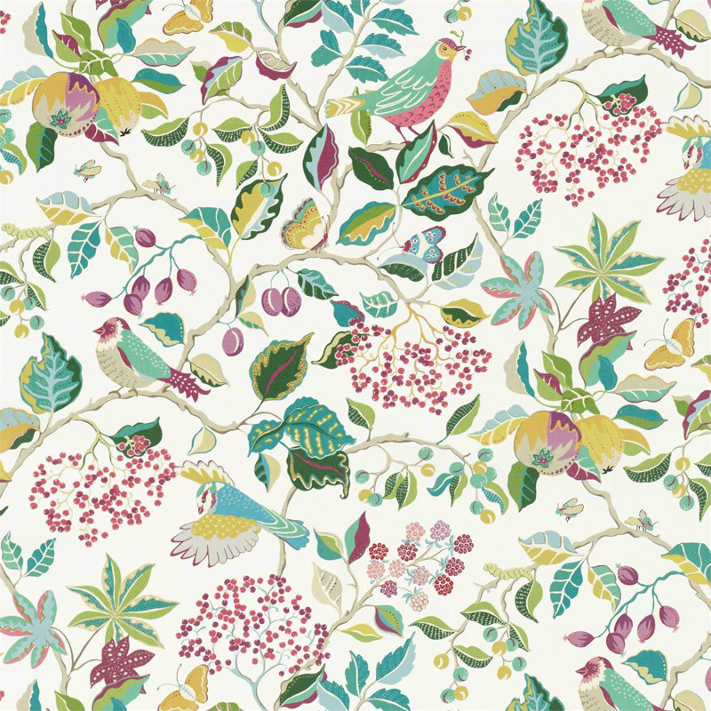 Birds & Berries Fabric, Rowan Berry