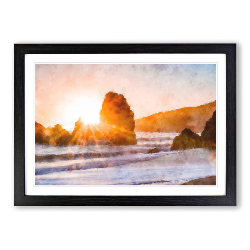 Sunlight over Rodeo Beach - Picture Frame Graphic Art Print, 62cm H x 87cm W x 2cm D, Black Framed