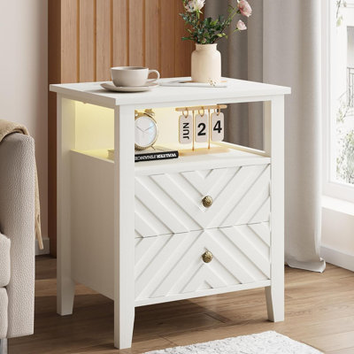 Table de chevet avec 2 tiroirs, table de chevet rustique avec tablette ouverte, pieds en bois stables, pour la chambre à coucher ou le salon