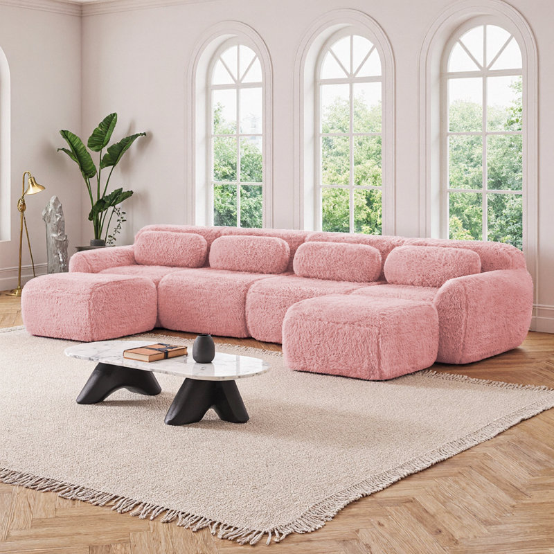 Ensemble de canapé modulaire gris foncé à 4 places en forme de U sans assemblage ergonomique, Rose