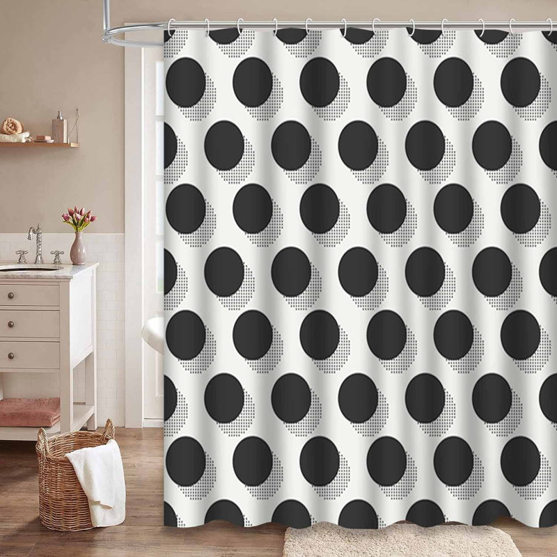 Retro Memphis Geometric Line Shapes White Shower Curtain with 12 Hooks, 72" L x 72" W