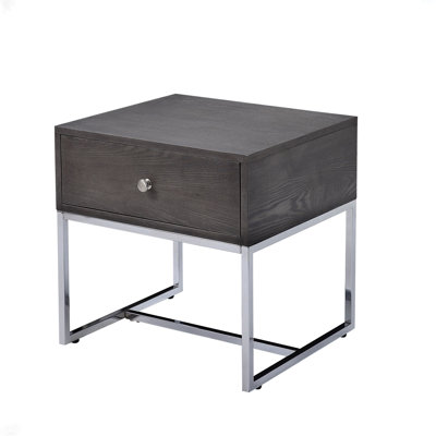 Table de bout en chêne gris et finition chromée Iban