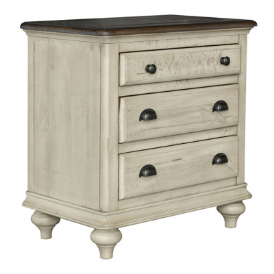 Wilfred 3 - Drawer Solid Wood Nightstand in Beige/Brown by Bayou Breeze