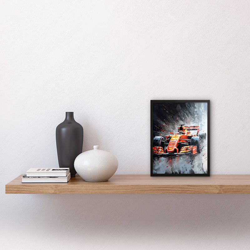 Lynett Race Car And Driver Grand Prix Orange And Grey - Single Picture Frame Print