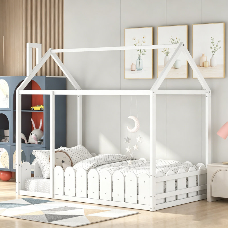 Le cadre de lit simple en bois avec clôture, idéal pour les enfants et les adolescents, offre un espace de sommeil amusant et confortable