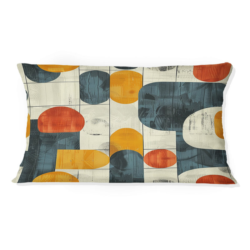 Orange  Midcentury Shapes II - Midcentury Lumbar Pillow