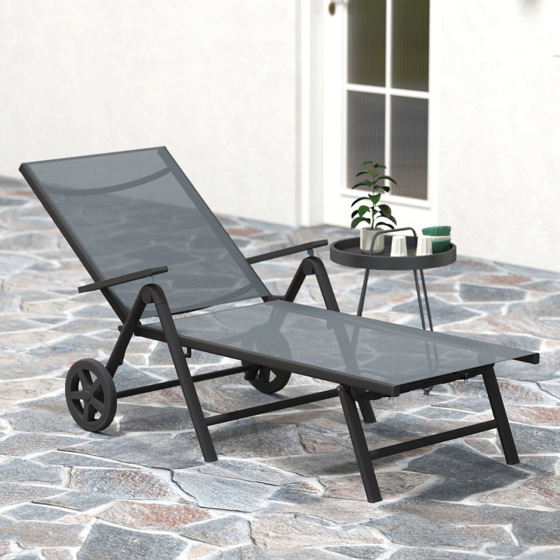 Méridienne pliante, fauteuil de bronzage réglable à 5 niveaux, gris