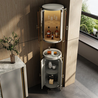 19.69" Modern Light Luxury Round Wine Cabinet with Stainless Steel Frame and Built-in Light Strips