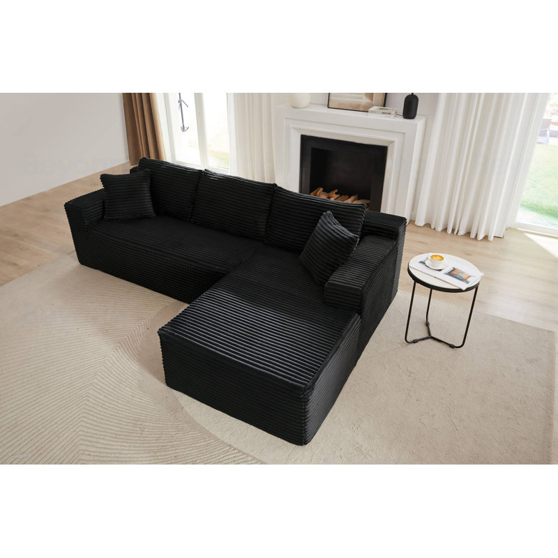 Canapé modulaire en L avec siège profond, sans assemblage requis, parfait pour le salon, la chambre à coucher et un appartement en noir