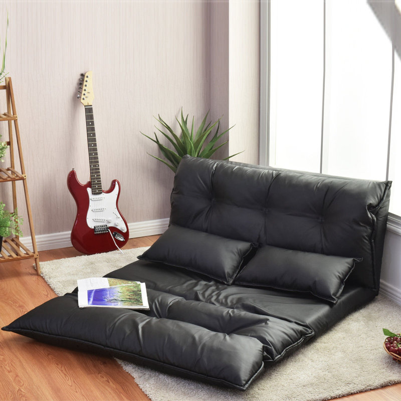 Latitude Run® Adjustable Reclining Faux Leather Floor Game Chair in Black