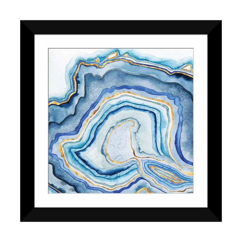 «Cobalt Agate I», reproduction sur toile, H 24 po x l 24 po x P 1 po, Papier d'art encadré noir, Blanc