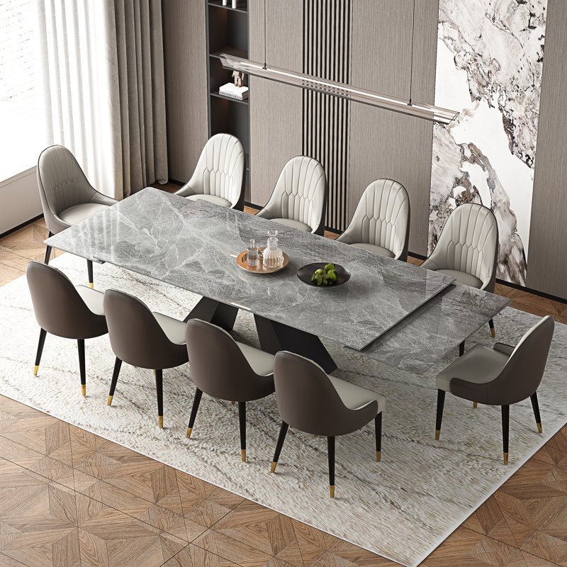 Ensemble de table de salle à manger avec table extensible en fritté de 94,5 po et 8 chaises en similicuir, Beige