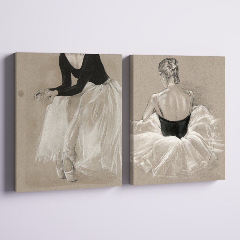 «Black and White on Tan Ballet Dessin Study» par Jennifer Paxton Parker - reproduction d'art graphique sur toile, Toile