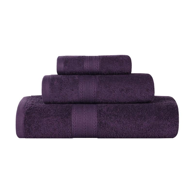 Asleigh 450 GSM Eco-Friendly 100% Ringspun Cotton Assorted Bathroom Towel Set, Eggplant