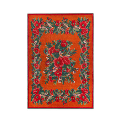 Tapis tissé à motif de coquelicots rouges Karabagh