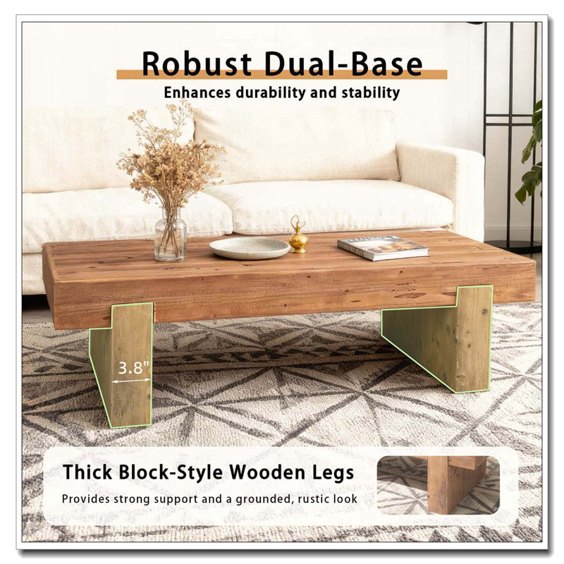 Table basse, H 15,5 po x L 49,75 po x l 18,8 po, Naturel antique