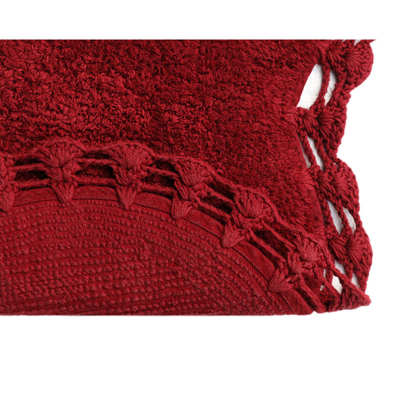 Cotton Blend Non-Slip Bath Rug, Wine Red