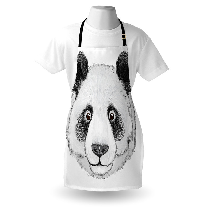 Tablier East Urban Home Animal unisexe, panda dessiné à la main, taille adulte, vert lime et blanc