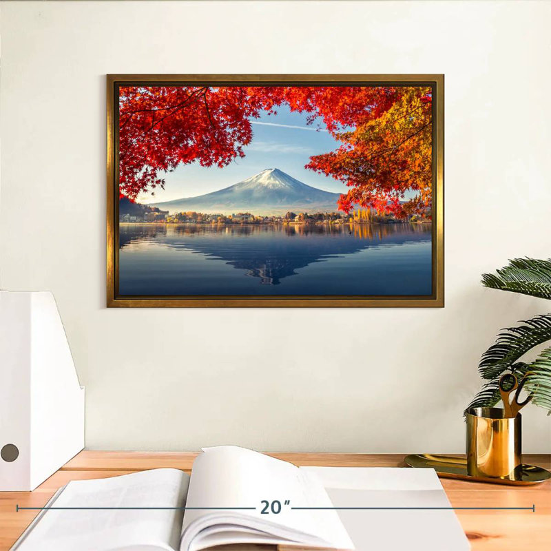Mont Fuji - automne, Cadre flottant doré, 13 po x 9 po