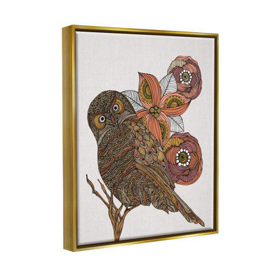 «Elaborate», chouette à motif floral rayé par Valentina Harper - cadre flottant, impression