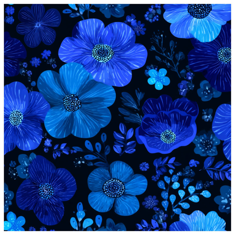 Jeté Floral, L 80 po x l 60 po, Bleu, noir / floral