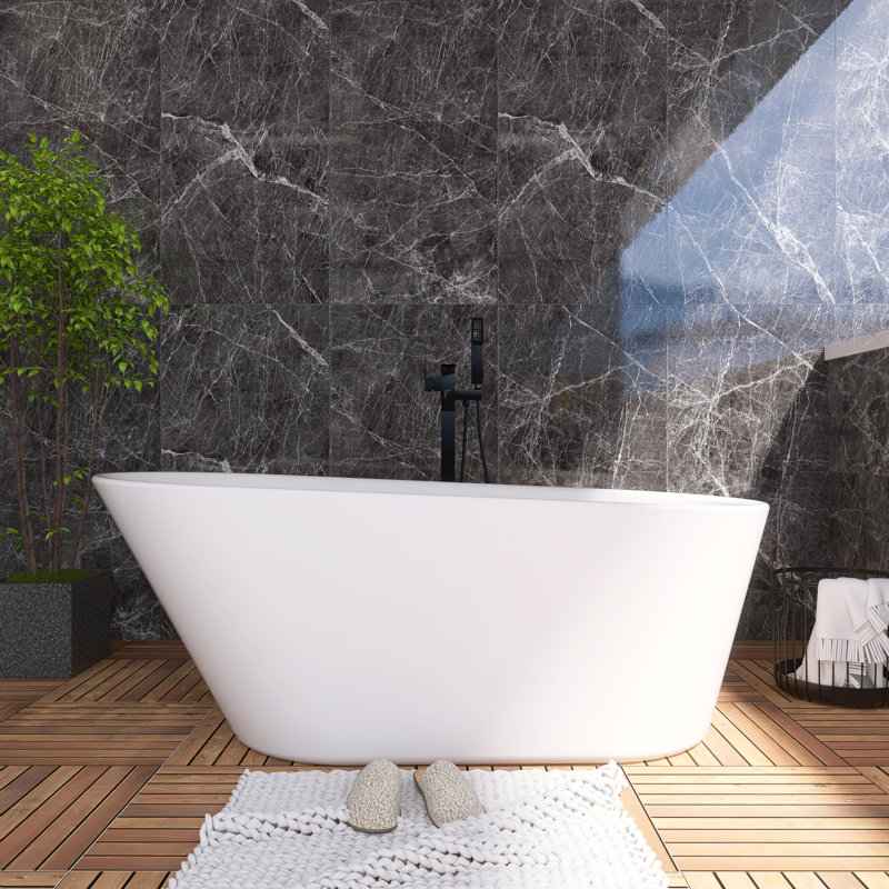 61'' Freestanding Soaking Acrylic Bathtub in Gloss White