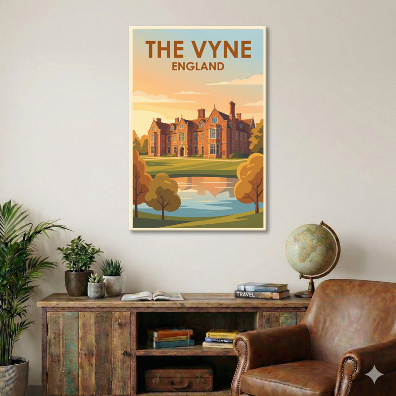The Vyne, England - Romantic Jacobean Country House Travel Poster. Giclee Print On Wrapped Canvas. Wall Art, Home Decor - Castles & Palaces, England - Wrapped Canvas Print