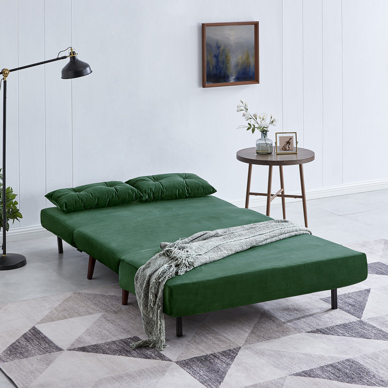 Visconti Full / Double 123cm Upholstered Futon And Mattress, Green Velvet