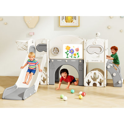 11-in-1 Toddler Slide Playset, Indoor/Outdoor Playground, Basketball Hoop