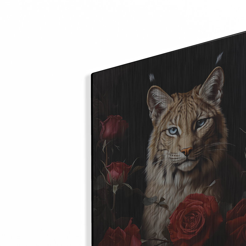 Art mural en métal 24 po x 36 po Winston Porter «Lynx Parmi Les Roses» par Momart, H 16 po x l 12 po