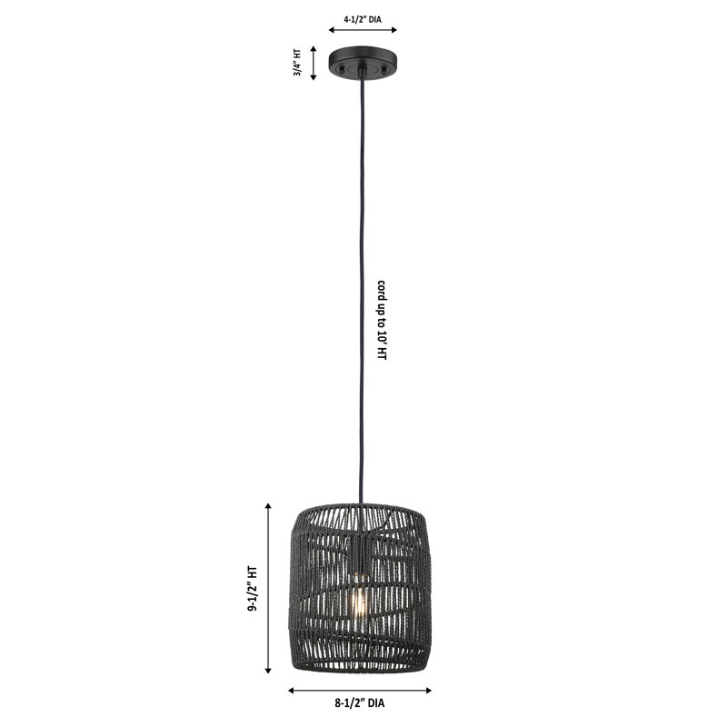 Elwood – 1 Light 9" Cord Hung Pendant, 9"