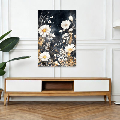 «Midnight Floral Dream Delicate Dreamy Elegant Daisy Nature Flower», reproduction d'art murale