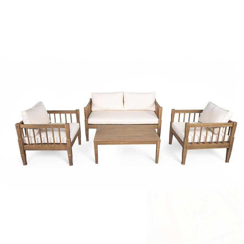Ensemble modulaire d'extérieur 4 pièces avec table basse, causeuse et 2 fauteuils, Marron clair