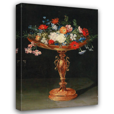 «Flowers in a Gilded Tazza» par Jan Brueghel le jeune - Art mural sur toile tendue avec châssis