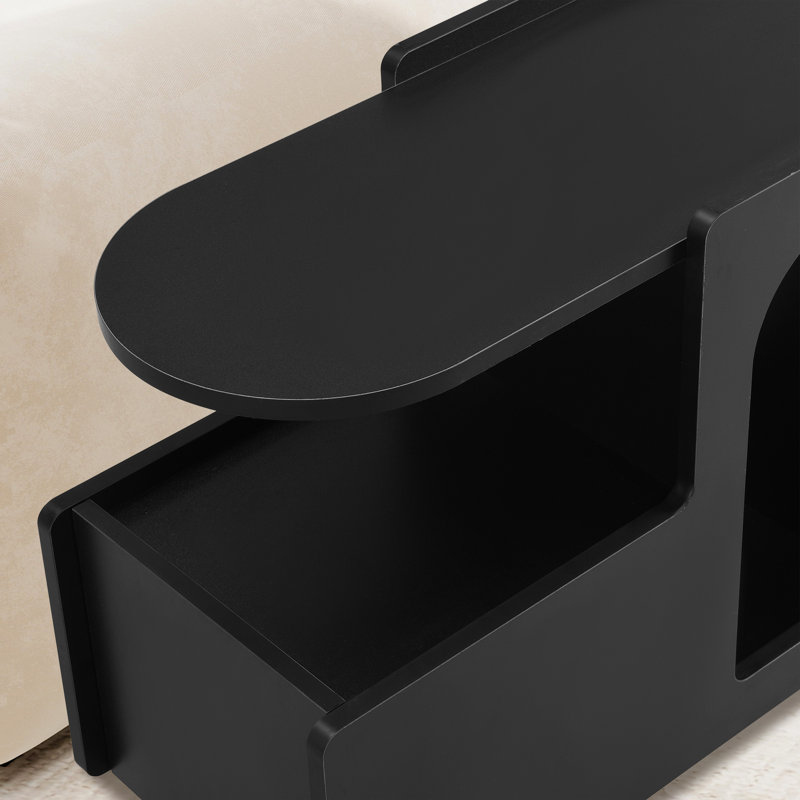Mobile End Table With Lockable Wheels, Black