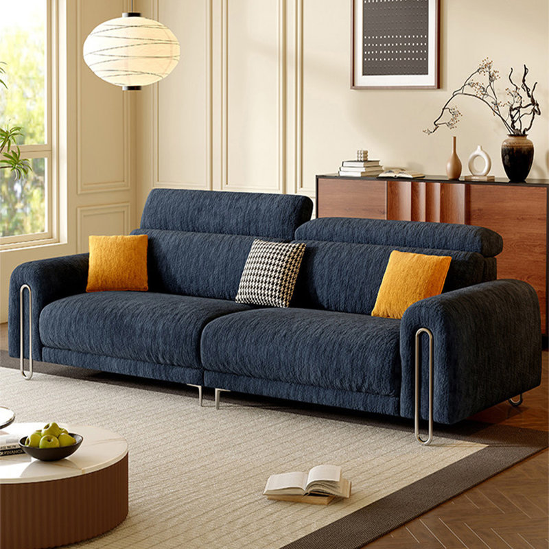 Causeuse-coussin en chenille vert, Chenille bleu