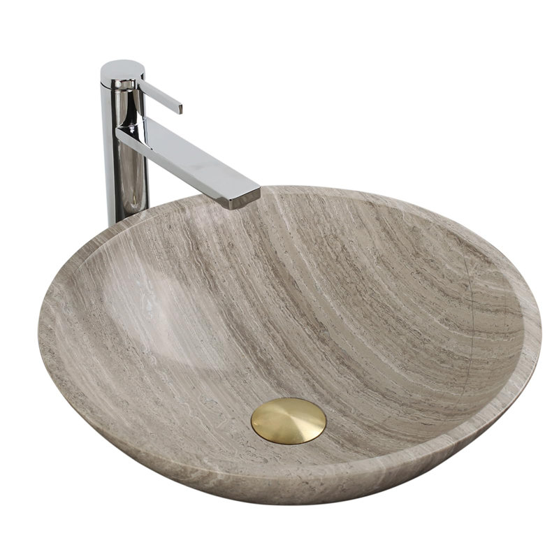 Natural Wooden vein Gray Stone Round Vessel Sink for Bathroom, 17 Inch Marble Bathroom Sink, Vanity Bowl Basin, Wood Gray