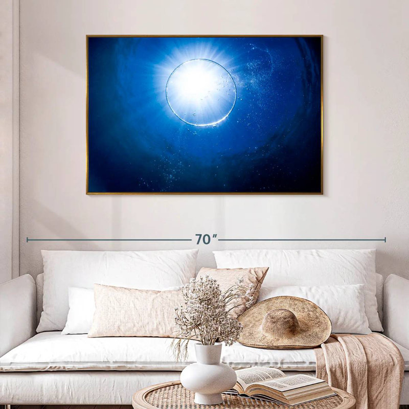 Bulle sous l'eau, 46 po x 31 po, Cadre flottant doré