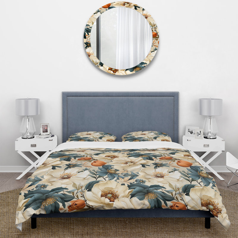 Ensemble de housse de couette Sandy Beige et bleu Hydrangea Tranquility V - Floral