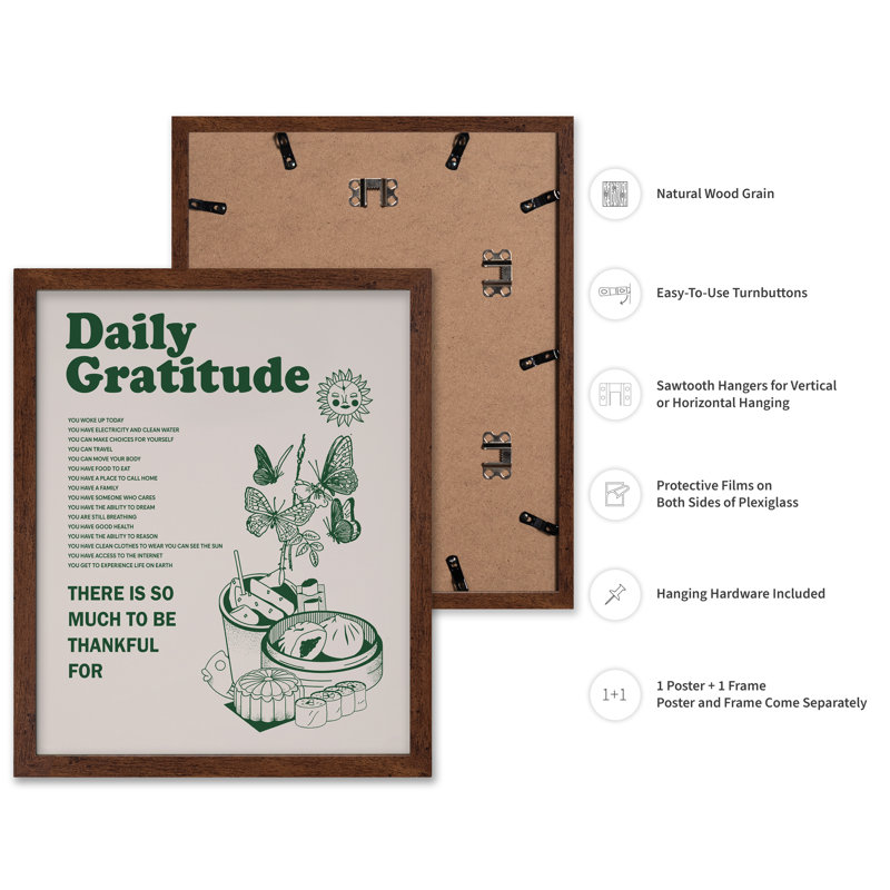 Gratitude quotidienne, Poster, 12"H x 16"W, Brown Framed