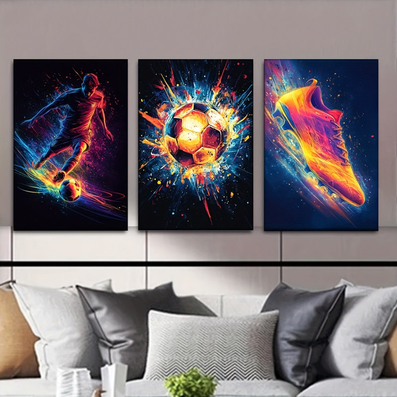 Impression sur toile 3 pièces Neon Soccer Element, 16 * 12 pouces 3 pièces
