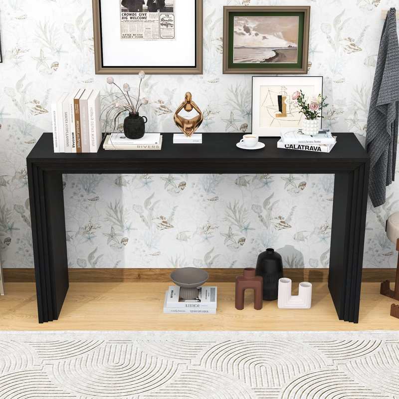 Modern Striped Console Table - Stylish MDF, Functional & Sturdy, Black