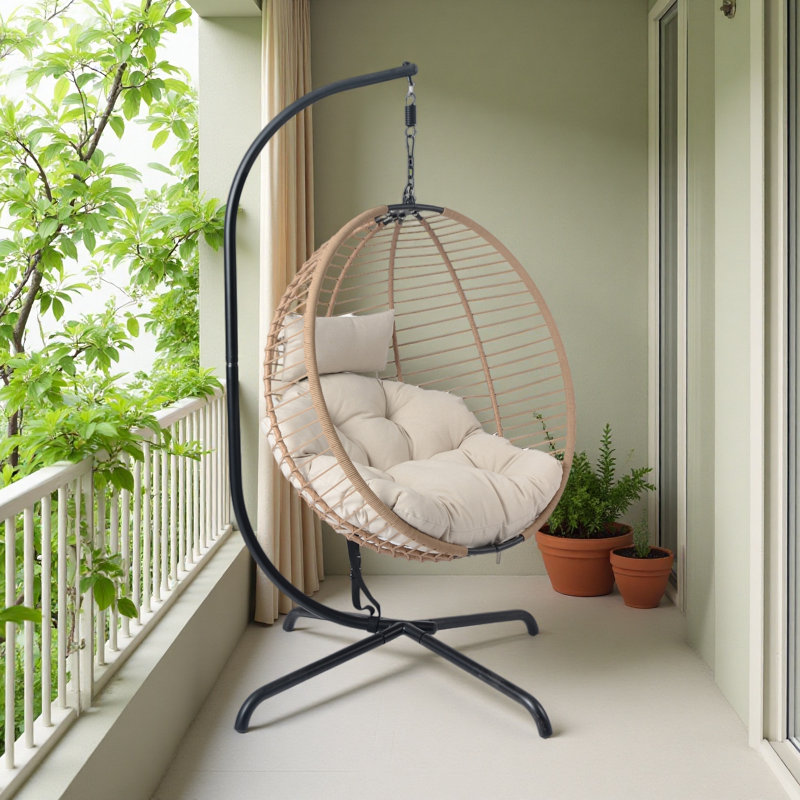 Chaise d'extérieur suspendue en osier avec support