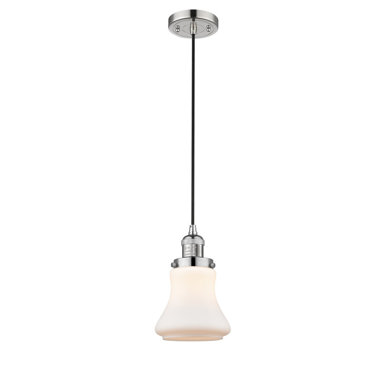 Luminaire suspendu en forme de cloche à 1 lumière Edda, Blanc mat, Nickel poli, Ampoule non incluse