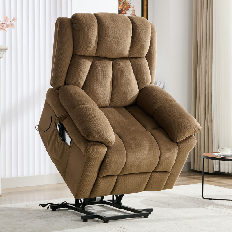 Andryc Upholstered Power Lift Assist Recliner with Massage & Side Pocket & Remote Control, Brown