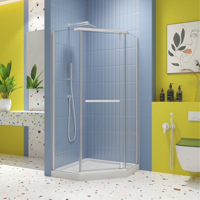 Porte de douche pivotante, avec verre trempé 1/4 po, cabine de douche néo-angle sans cadre 34,75 po x 72 po