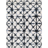 Hand Knotted Wool Geometric Area Rug in Ivory/Dark Blue