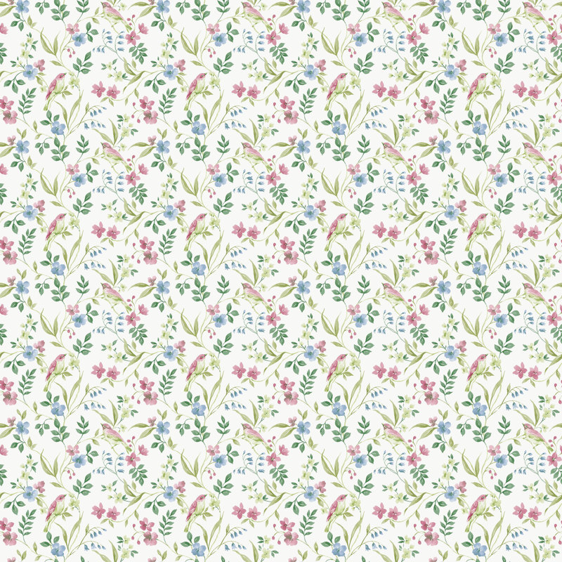 Miniatures 3 Collection Garden Bird Wallpaper Roll, Pink/Blue